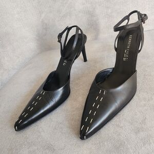 Kenneth Cole slingback pumps 8 black leather pointy Y2K whimsigoth Made in Italy